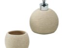 SPIRIT 244 σετ 2τμχ dispencer και ποτήρι beige polyresin